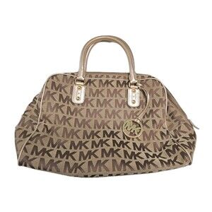 Michael Kors Logo Signature Canvas Gold Champagne Tote Bag Purse